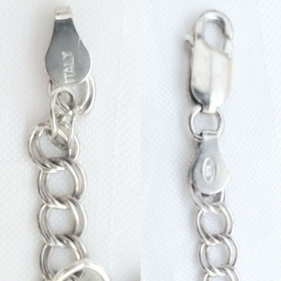 Double Link Charm Bracelet Heart Charms 925 Sterling Silver 7" - Picture 10 of 13